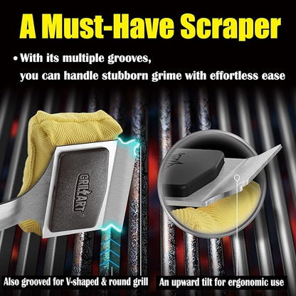 GRILLART Grill Brush for Outdoor Grill Bristle Free - Reinforced Grill Cleaner Scraper BBQ Brush - Replaceable Head Barbecue Grill Cleaning Brush - Safe BBQ Accessories Grill Tools - Gifts for Men/Dad