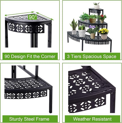 3-Tier Metal Plant Stand, Corner Plant Stands Outdoor Indoor | Semi-circular - Image 4