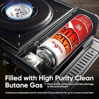Butane Fuel Canister, 8oz (227g) Butane Refill with TSR Safety Valve, for Camping Stoves, Kitchen Torch, BBQ, 28 PCS
