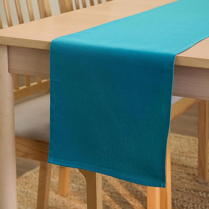 Encasa XO Table Runner 13"x72" Long | Cotton Canvas Fabric | Azul Blue Solid Color | Machine Washable & Durable