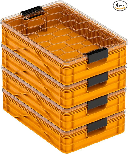 SIDIO Quarter Crate 4 Pack of Stackable Storage Bins - Organizer Bins with Dividers for Garage Organization, Home Storage - Heavy Duty Plastic Containers - 19.16” x 12.75”x 4.57” (Sol)