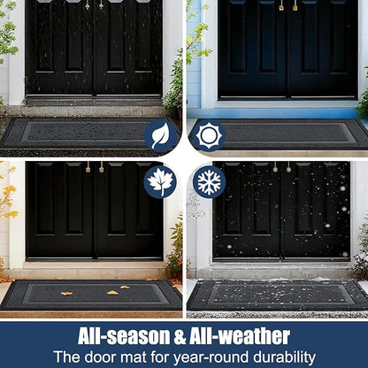 Large Front Door Mat Outside Entrance Indoor Doormat, 47" x 30" Outdoor Mats for Patio Waterproof, Outdoor Door Mats for Outside Entry, Indoor Rugs for Entryway, Sturdy Natural Rubber, Drak Gray