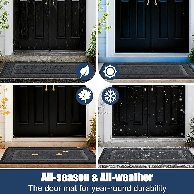 Extra Large Front Door Mat Outside Entrance Indoor Doormat, 60" x 34" Outdoor Mats For Patio Waterproof, Outdoor Door Mats For Outside Entry, Indoor Rugs for Entryway, Sturdy Natural Rubber, Drak Gray