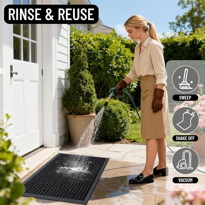OLANLY Front Door Mat Outside Entrance 35x23, Absorbent, Heavy Duty Sturdy Natural Rubber Doormat Indoor Outdoor, Stain and Fade Resistant, Non-Slip Backing Low Profile Floor Mat for Entryway, Black