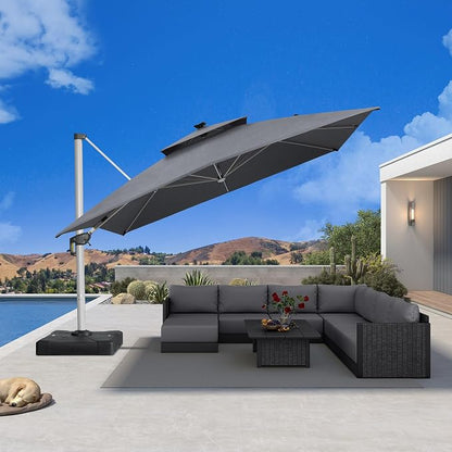 PURPLE LEAF Patio Umbrella 12'X12' Double Top Solar LEDlight, Slate Gray | 7 - Image 2
