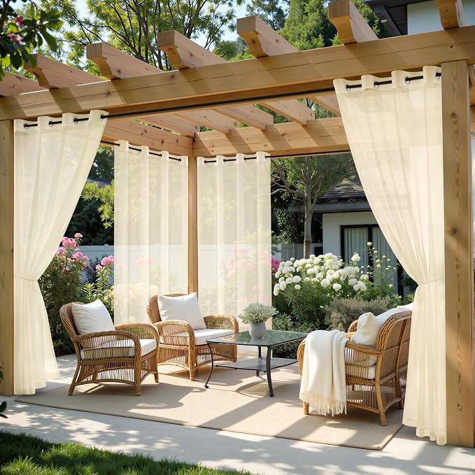 MIULEE Beige Outdoor Curtain for Patio Waterproof 4 Panels 54 x 108 Inch | by MIULEE