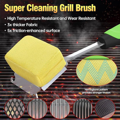 Grill Brush Bristle Free for Outdoor Grill, Steam Grill Cleaning Brush Replaceable BBQ Cleaner Brush Head,Extended Handle, Safe Grill Brush for Cast Iron Stainless-Steel Grates，Light Green