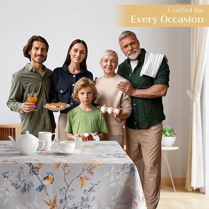 Maison d' Hermine Table Cloth Rectangle Table 100% Cotton 70 x 90 Inches Fall Tablecloth Reusable Everyday Use for Thanksgiving Christmas Decorations Dining Farmhouse Party (Equinoxe - Grey)
