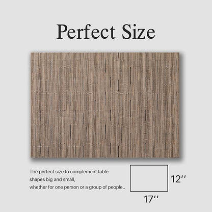 Placemats Set of 8 - Easy Clean Woven Vinyl Placemats for Dining Table, Indoor/Outdoor Place Mats, Washable PVC Table Mats （Light Brown）