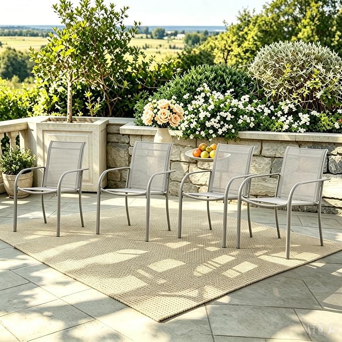 Stackable Patio Chairs Set of 4, Outdoor Dining Chairs by Puntogen