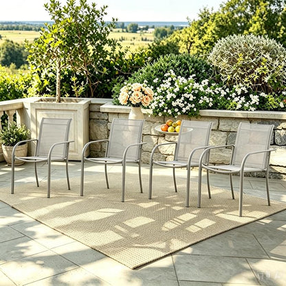 Stackable Patio Chairs Set of 4, Outdoor Dining Chairs by Puntogen