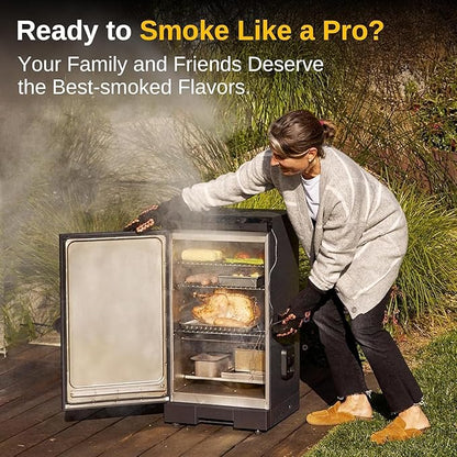 EAST OAK 30-inch Electric Smoker, Outdoor Smoker with Convenient Side Wood Chip Loader, 725 Sq Inches of Cooking, Digital Control and 4 Removable Racks for Outdoor Kitchen, BBQ, Backyard, Black