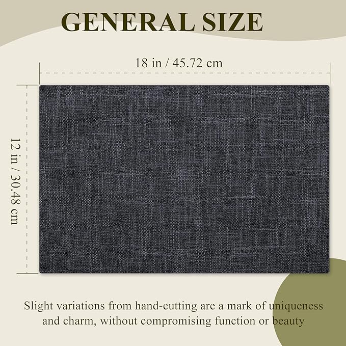 KXN Placemats Set of 8, Dual-Layer Thickened Faux Linen Table Mats, Heat Resistant & Wrinkle-Free, Machine Washable Cloth Place Mats for Kitchen Dining Indoor Outdoor (Dark Gray)