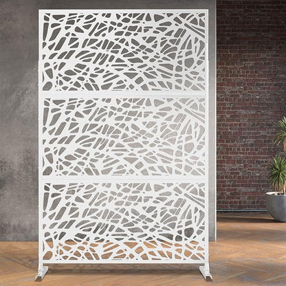 Elevens Free Decorative Privacy Screen with Stand, Outdoor Decor Privacy Fence Screen Metal Fence Panels, Outdoor Divider for Garden Patio Backyard, White-Web (A-GE04004)