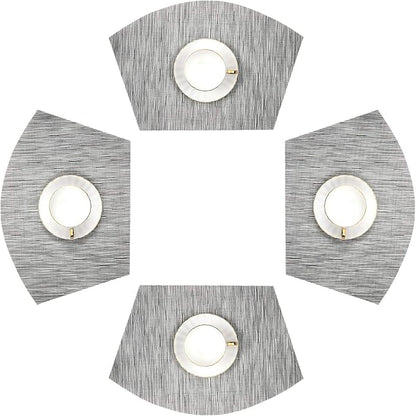SHACOS Small Round Table Placemats Set of 4 Wedge Placemats Heat Resistant Woven Vinyl Table Mats Wipe Clean (4, Silver Gray)