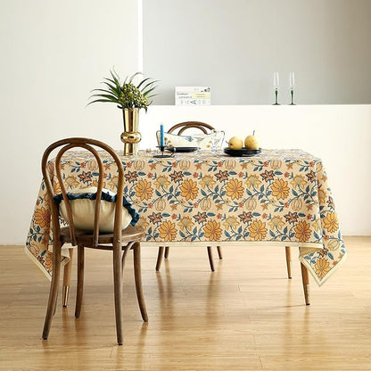 ISAENNE Designer Bohemian Floral Tablecloth Rectangular,Linen Colorful Table Cloth,Wrinkle Resistant Decor Tablecloths for Dining Thanksgiving Kitchen Party Christmas,55"*87"-Estevan B