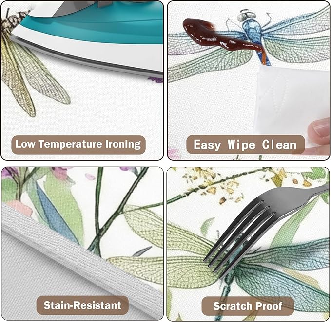 Spring Summer Floral Round Fitted Tablecloth with Elastic Wildflower Dragonfly Circle Table Cloth for 36-40" Tables Farmhouse Easter Flowers Stretch Waterproof Table Cover for Picnic Outdoor Dining