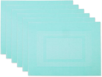 DII PVC Tabletop Collection Woven Indoor/Outdoor, Placemat Set, 13x17.25, Aqua, 6 Piece