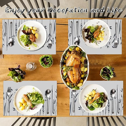 Flower Placemats Set of 4 - Spring Floral Faux Leather Heat Resistant Placemats for Dinner Table, Non-Slip Waterproof Oil-Proof Washable Reusable Placemat for Indoor Outdoor Kitchen, 15.75In*11.81In