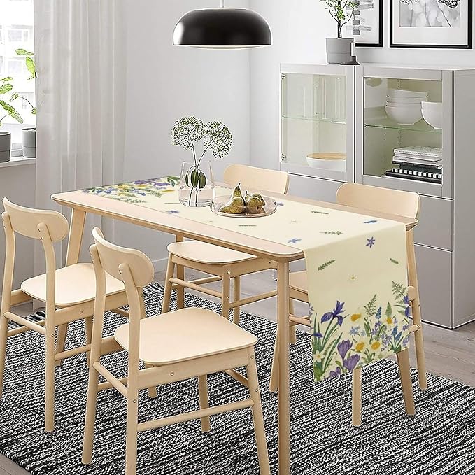 Wildflowers Table Runner,Spring Purple Floral Summer Seasons Daisy Flower Print Kitchen Dining Table Decoration for Home Farmhouse Party 13x108in