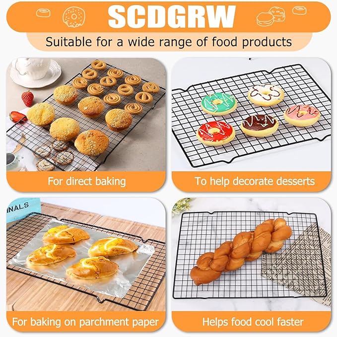 2PCS Cooling Racks for Baking and Cooking - 10"x16" Stainless Steel Wire Racks, Oven Safe & Dishwasher Safe, Heavy Duty Cooling Racks for Cookies, Cakes, Roasts & More
