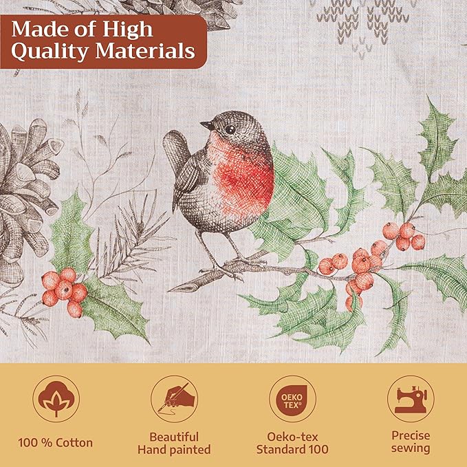 Maison d' Hermine Table Cloth Square Table 100% Cotton 54 x 54 Inches Fall Tablecloth Reusable Everyday Use for Thanksgiving Christmas Decorations Dining Farmhouse Party (Christmas Dew)