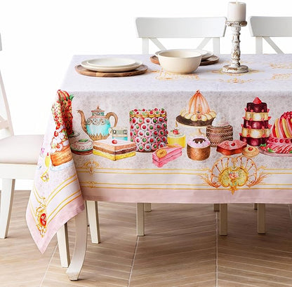 Maison d' Hermine Premium Table Cloth Square Table 100% Combed Cotton 70 x 70 Inches Tablecloth Reusable Decorative for Dining Room, Farmhouse, Home, Party, Festive & Wedding - Pastries