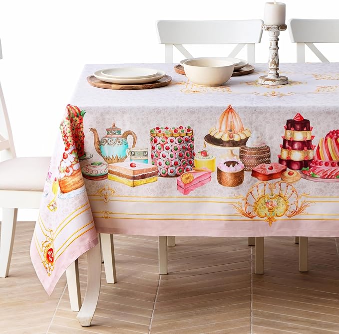 Maison d' Hermine Premium Table Cloth Rectangle Table 100% Combed Cotton 120 x 70 Inches Tablecloth Reusable Decorative for Dining Room, Farmhouse, Home, Party, Festive & Wedding - Pastries