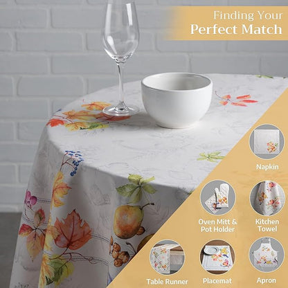 Maison d' Hermine Table Cloth Round Table 100% Cotton 63 Inches Fall Tablecloth Reusable Everyday Use for Thanksgiving Christmas Decorations Dining Farmhouse Party (Fruit D'Hiver)