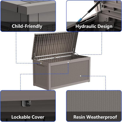 320 Gallon Outdoor Storage Box Resin Deck Box All Weather Waterproof Large - Image 5