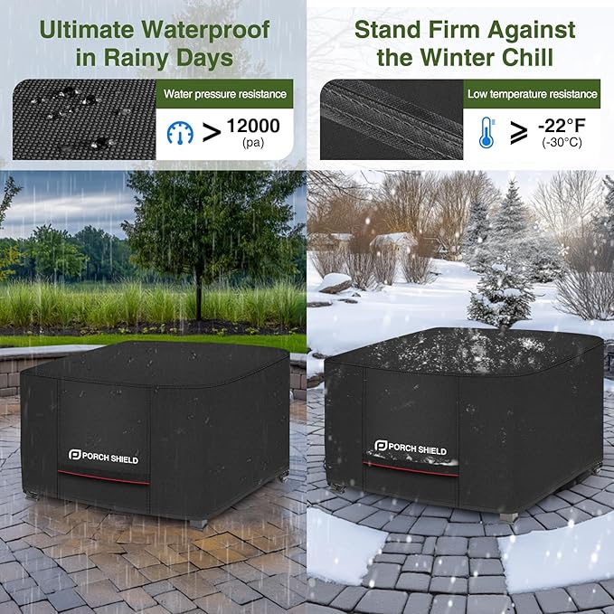 Porch Shield Square Patio Fire Pit Cover Fade Resistant Waterproof Outdoor Firepit Cover 44 x 44 inch for Gas Propane Fire Table