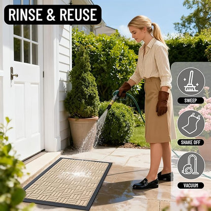 OLANLY Front Door Mat Outside Entrance 47x17, Absorbent, Heavy Duty Sturdy Natural Rubber Doormat Indoor Outdoor, Non-Slip, Stain and Fade Resistant, Low Profile Floor Mat for Entryway, Latte White