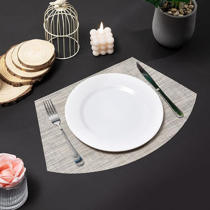 SHACOS Wedge Placemats Set of 8 Woven Vinyl Plastic Placemats for Small Round Table Place Mats Wipe Clean Non Slip Table Mats, Beige White Black