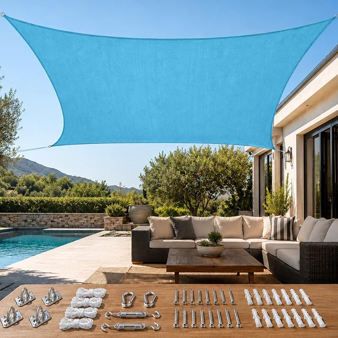 Quictent Sun Shade Sail for Patio w/Hardware Kit 185GSM 24x24ft Turquoise | by QUICTENT