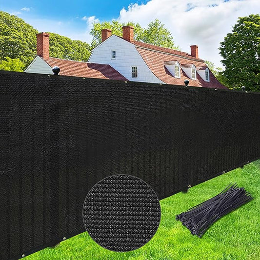 UPGRADE Privacy Screen 4' x 25' Fence Commercial Shade Cover with Brass Grommets Heavy Duty Perfect for Outdoor Back Yard, Black, Customizable