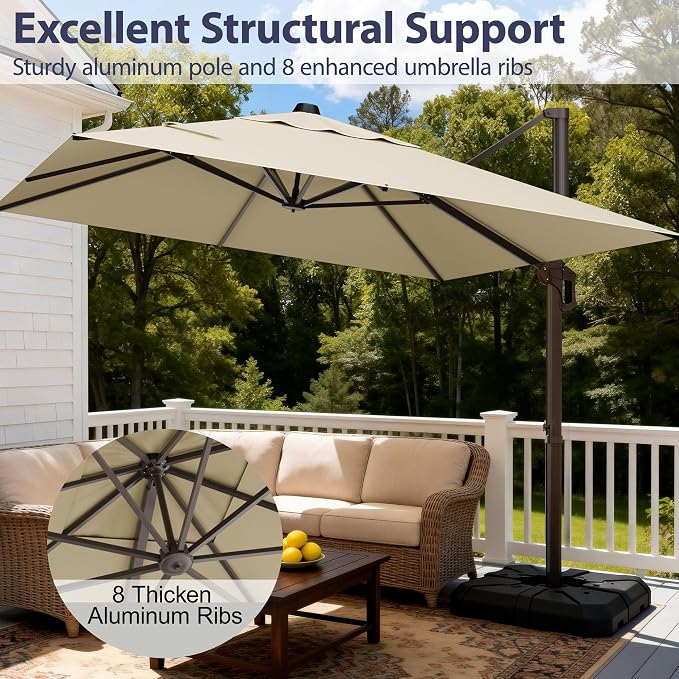9' X 12' Rectangle Patio Umbrella Cantilever Outdoor Umbrella, 6-Level Tilt & - Image 2