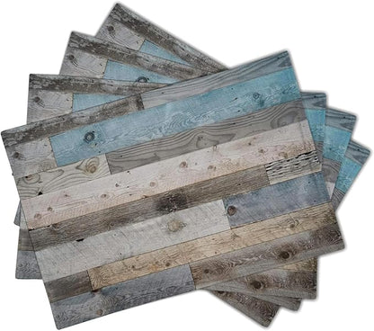 Giwawa Rustic Wood Grain Placemats Set of 4, Vintage Barn Wooden Linen Table Mat, Farmhouse Country Style Lodge Heat Resistant Washable Place Mats for Dining Kitchen Party Holiday Decor 12x18Inch