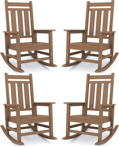 Oversized Outdoor Rocking Chair Set of 4, HDPE Patio Rockers by KINGYES