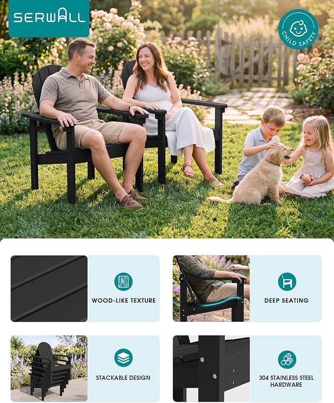SERWALL HDPE Stackable Adirondack Chair, Space-Saving - Image 5