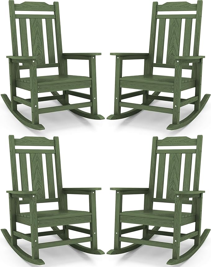 SERWALL Oversized Outdoor Rocking Chairs Set of 4, Patio Rocker, Avocado | by SERWALL