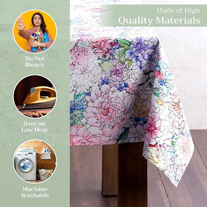 Maison d' Hermine Table Cloth Rectangle Table 100% Cotton 60 x 108 Inches Tablecloth Reusable Decorative for Dining Room, Farmhouse, Home, Party, Festive & Wedding Spring Summer - Floral Love