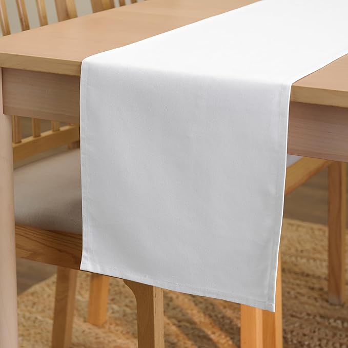 Encasa XO Table Runner 13"x48" Long | Cotton Canvas Fabric | White Solid Color | Machine Washable & Durable