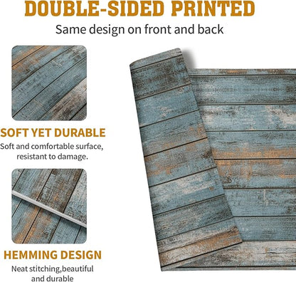 Rustic Wooden Board Print Placemats Set of 4 Vintage Wood Grain Texture Farmhouse Place Mats Washable Heat Resistant Non-Slip Linen Table Mats for Party Kitchen Dining Outdoor Indoor Decor