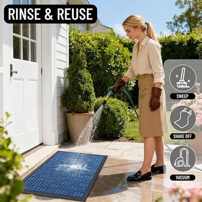 OLANLY Front Door Mat Outside Entrance 47x23, Absorbent, Heavy Duty Sturdy Natural Rubber Doormat Indoor Outdoor, Non-Slip, Stain and Fade Resistant, Low Profile Floor Mat for Entryway, Ocean Blue