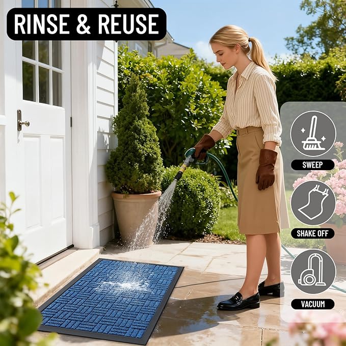 OLANLY Front Door Mat Outside Entrance 59x34, Absorbent, Heavy Duty Sturdy Natural Rubber Doormat Indoor Outdoor, Non-Slip, Stain and Fade Resistant, Low Profile Floor Mat for Entryway, Ocean Blue