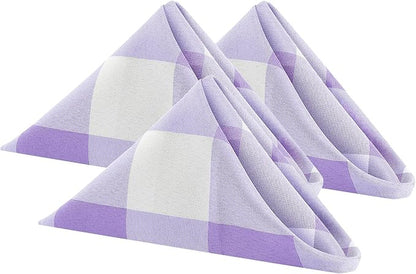 Buffalo Plaid Table Napkins Set of 50 Checkered Cloth Napkins 17x17 inch Washable Dinner Gingham Pattern Napkins Soft Napkins for Wedding Party Dining Banquet(Lavender and White)