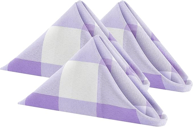 Cupuamon Buffalo Plaid Table Napkins Set of 100, 17x17 inch, Lavender and White, Polycotton Blend, Plaid Pattern