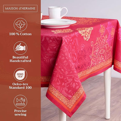 Maison d' Hermine Table Cloth Square Table 100% Cotton 60 x 60 Inches Fall Tablecloth Reusable Everyday Use for Thanksgiving Christmas Decorations Dining Farmhouse Party (Versailles)