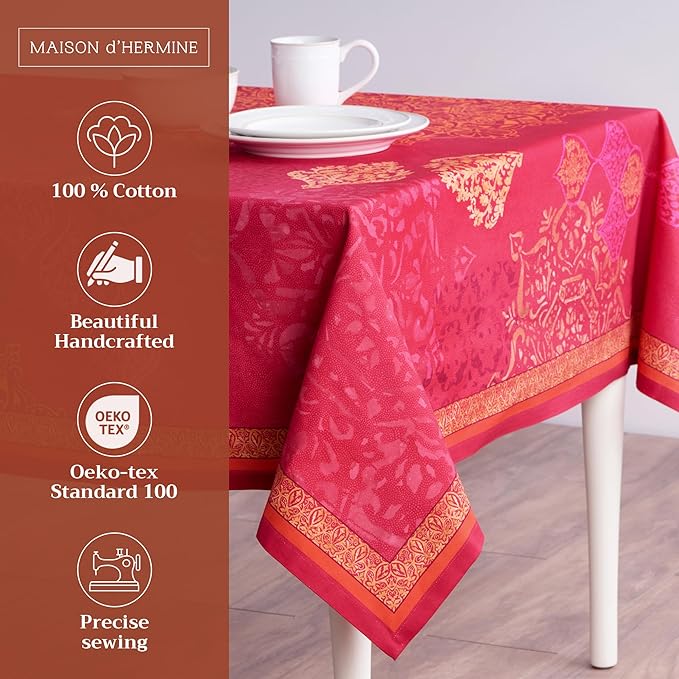 Maison d' Hermine Table Cloth Rectangle Table 100% Cotton 70 x 120 Inches Fall Tablecloth Reusable Everyday Use for Thanksgiving Christmas Decorations Dining Farmhouse Party (Versailles)