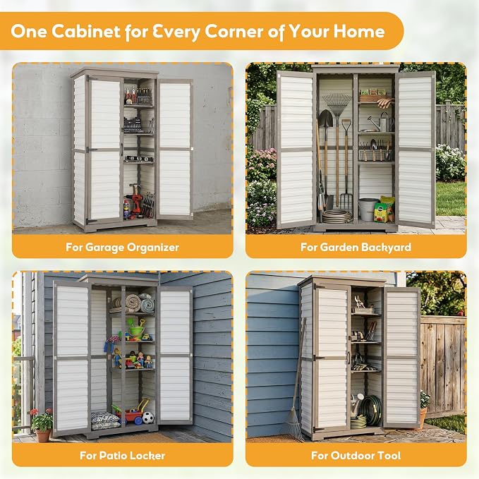 Outdoor Storage Cabinet, Wood & Plastic Garden Shed - Image 8